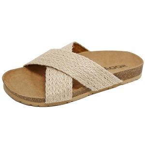 Natural Criss Cross Cork Jute Sandal Slides Contour Support Footbed 8.5